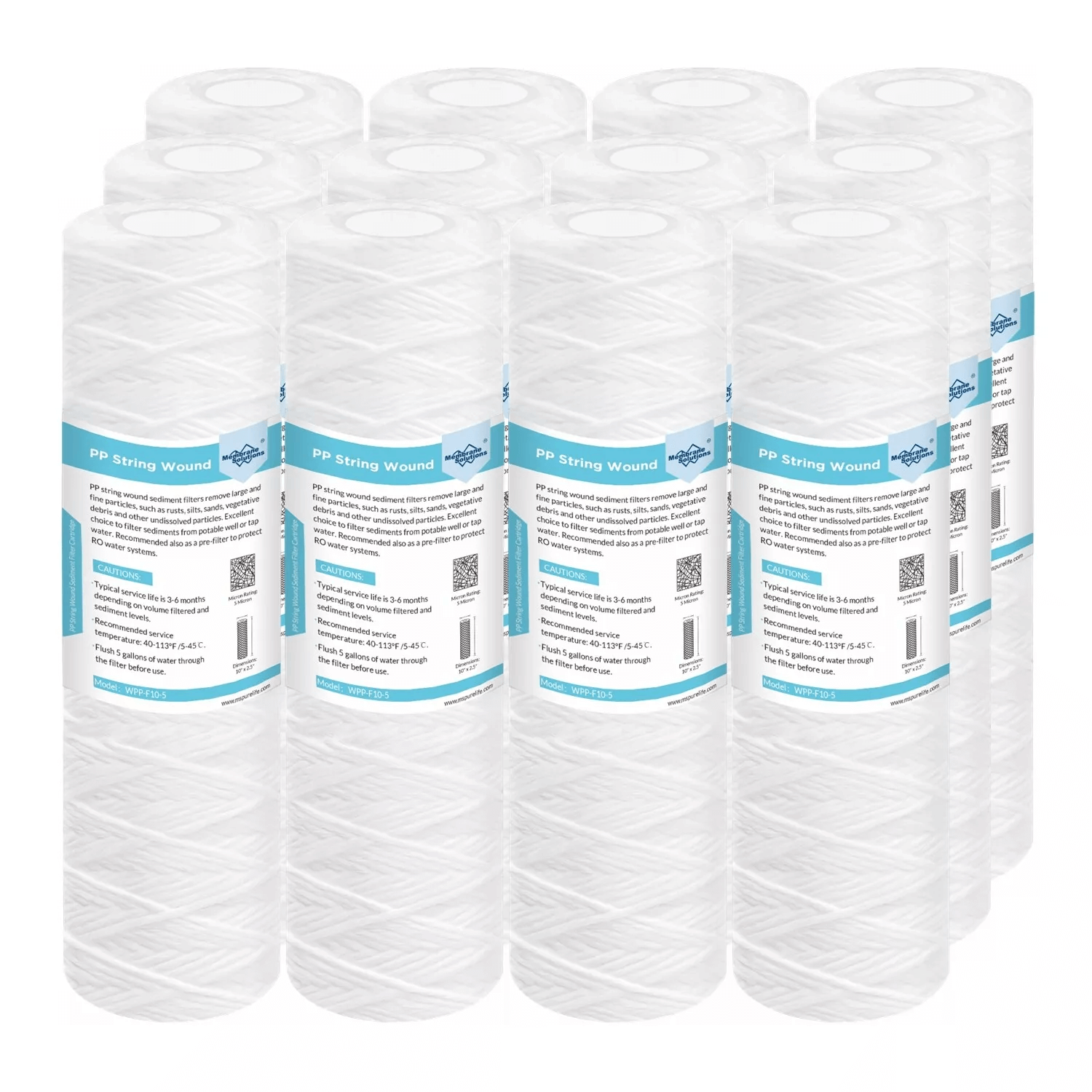 Membrane Solutions 10" x 2.5" String Wound Whole House Water Filter Replacement Cartridge Universal Sediment Filters for Well Water 1/5/10/20/30/50 Micron