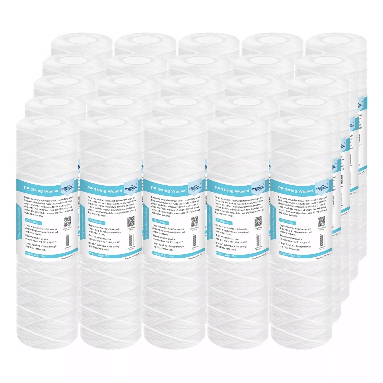 Membrane Solutions 10" x 2.5" String Wound Whole House Water Filter Replacement Cartridge Universal Sediment Filters for Well Water 1/5/10/20/30/50 Micron
