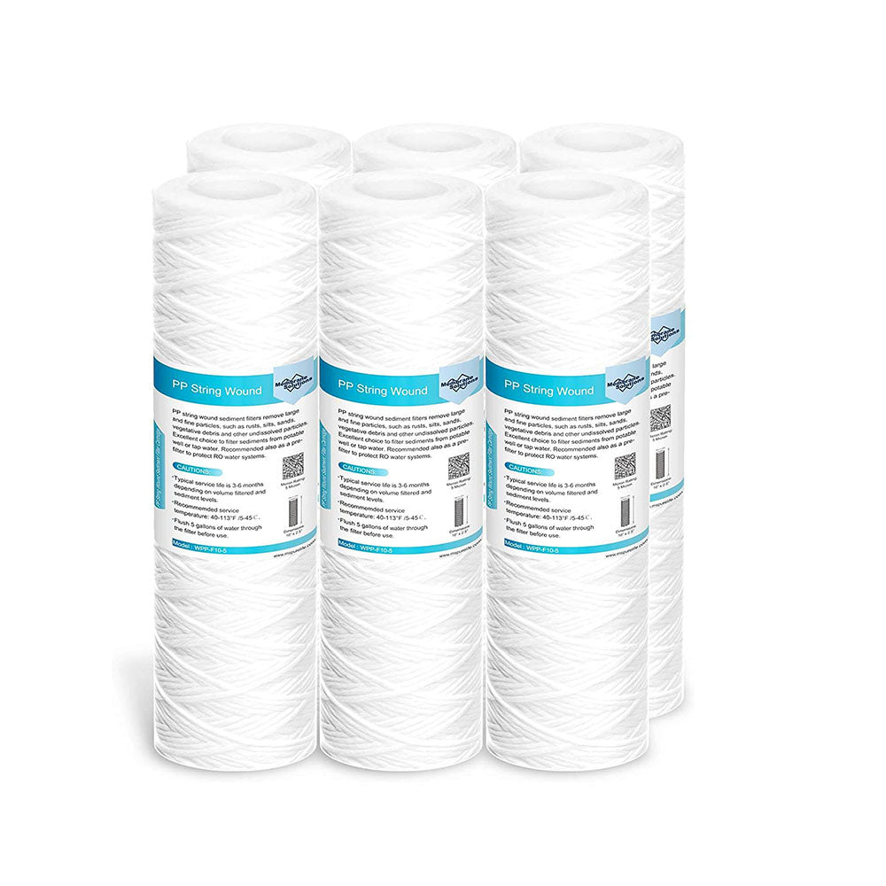 Membrane Solutions 10" x 2.5" String Wound Whole House Water Filter Replacement Cartridge Universal Sediment Filters for Well Water 1/5/10/20/30/50 Micron