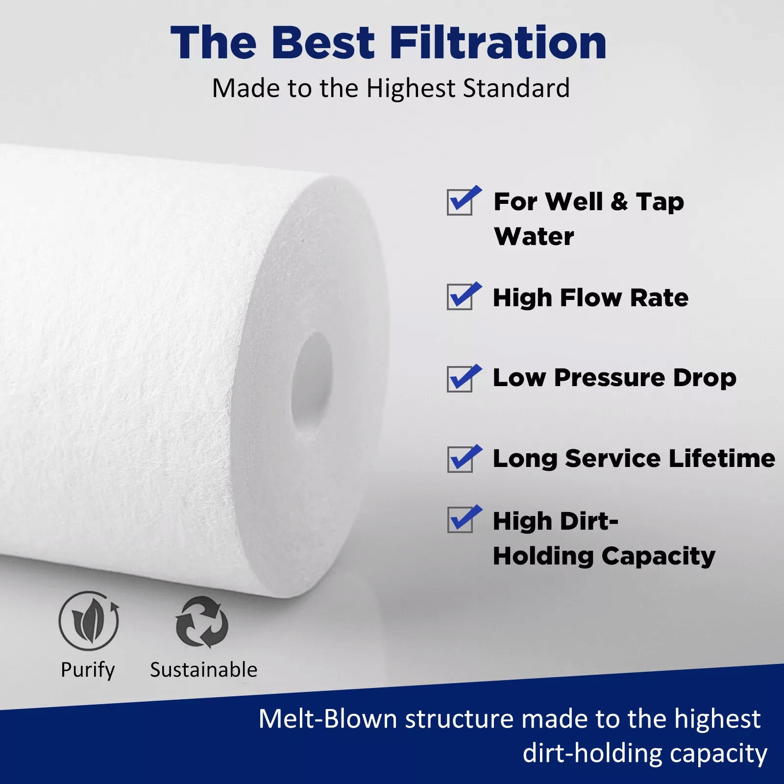 Membrane Solutions 10" x 4.5" Inch 5 Micron Whole House PP Sediment Water Filter Replacement Cartridge