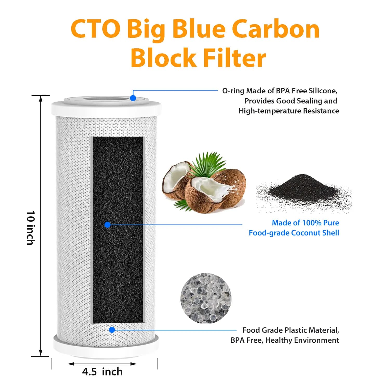 Membrane Solutions 10" x 4.5" CTO Activated Carbon Water Filter for Big Blue 5 Micron