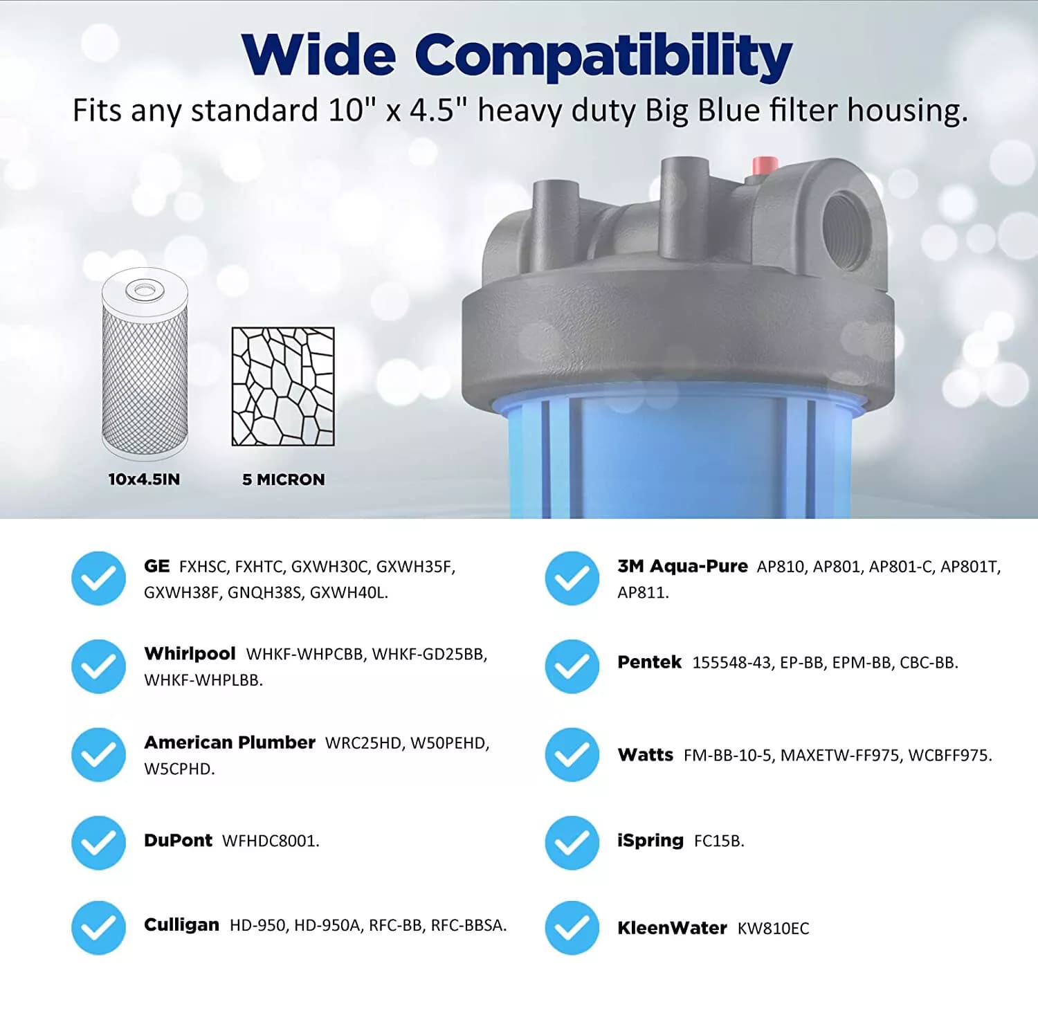Membrane Solutions 10" x 4.5" CTO Activated Carbon Water Filter for Big Blue 5 Micron