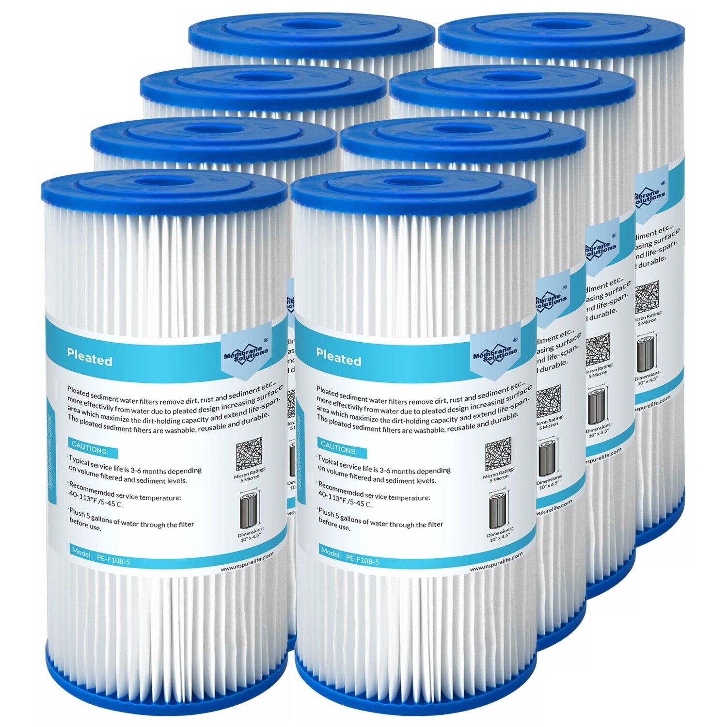Membrane Solutions Pleated Water Filter Home 10"x4.5" Whole House Heavy Duty Sediment Replacement Cartridge 5/20/50 Micron