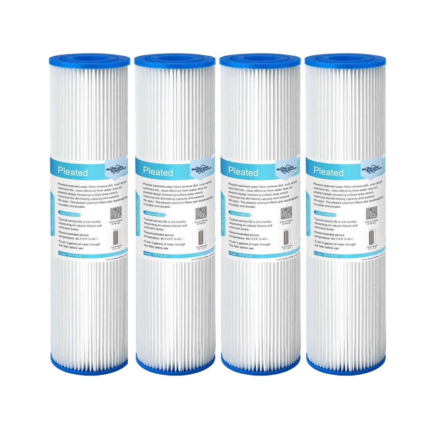 Membrane Solutions 10" x 2.5" Pleated Polyester Sediment Water Filter  Replacement Cartridge Universal Whole House Pre-Filter 5/20/50 Micron