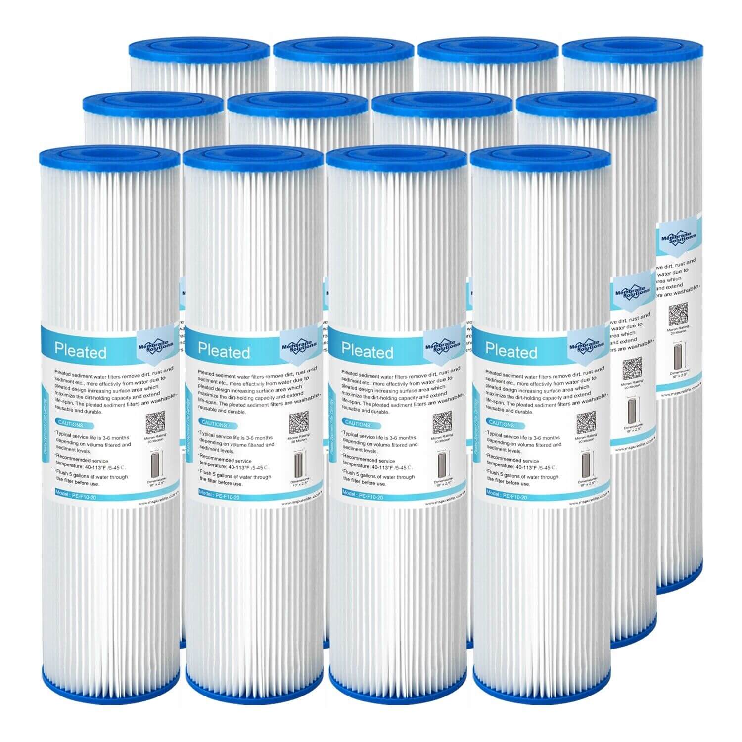 Membrane Solutions 10" x 2.5" Pleated Polyester Sediment Water Filter  Replacement Cartridge Universal Whole House Pre-Filter 5/20/50 Micron