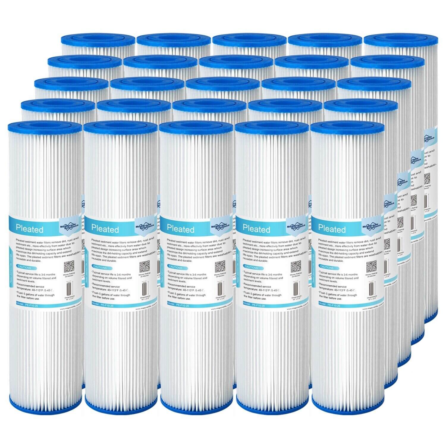 Membrane Solutions 10" x 2.5" Pleated Polyester Sediment Water Filter  Replacement Cartridge Universal Whole House Pre-Filter 5/20/50 Micron