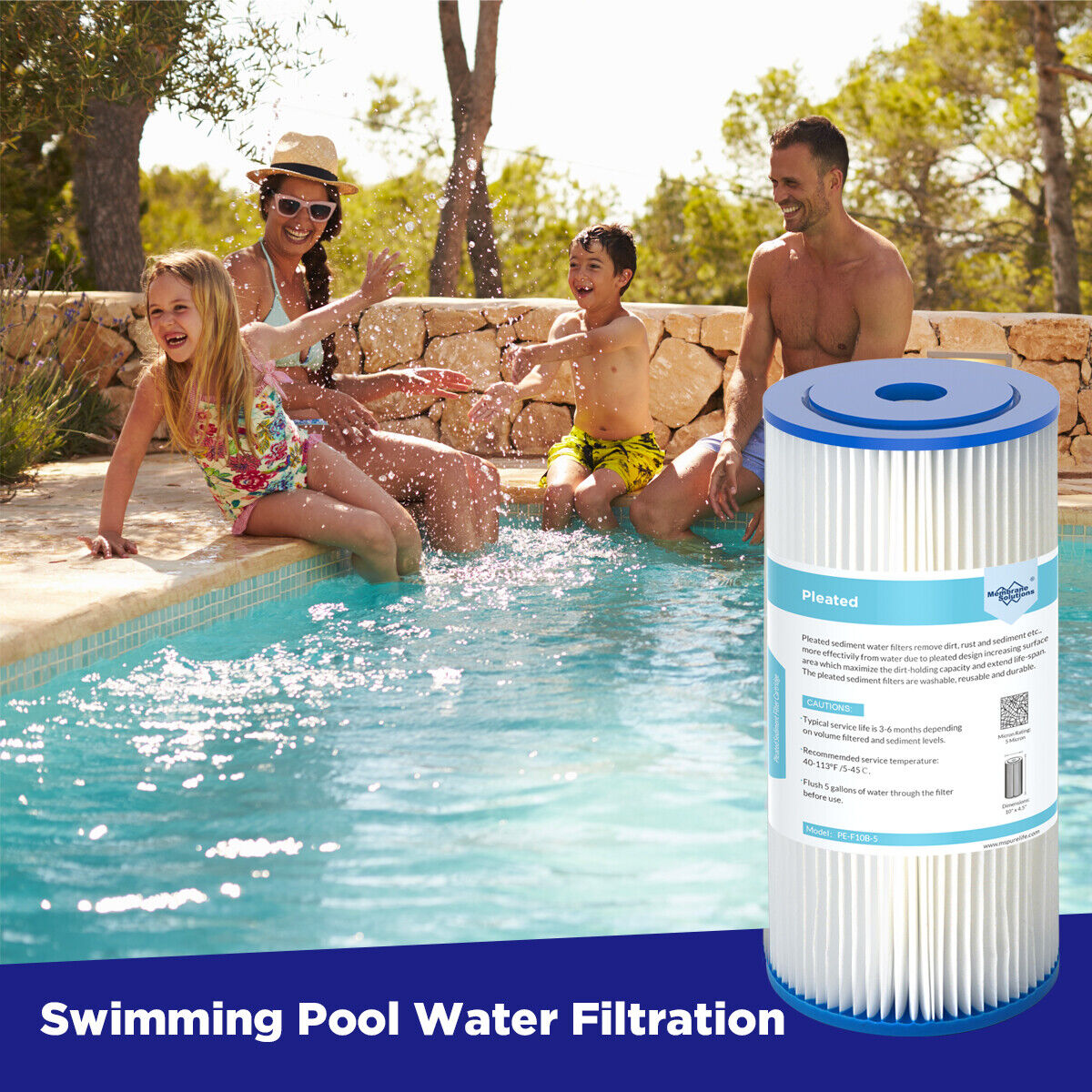 Membrane Solutions Pleated Water Filter Home 10"x4.5" Whole House Heavy Duty Sediment Replacement Cartridge 5/20/50 Micron