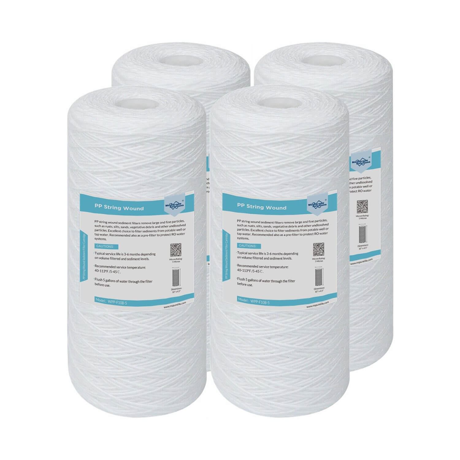 Membrane Solutions 10" x 4.5" String Wound Sediment Water Filter 1/5/10 Micron for Big Blue