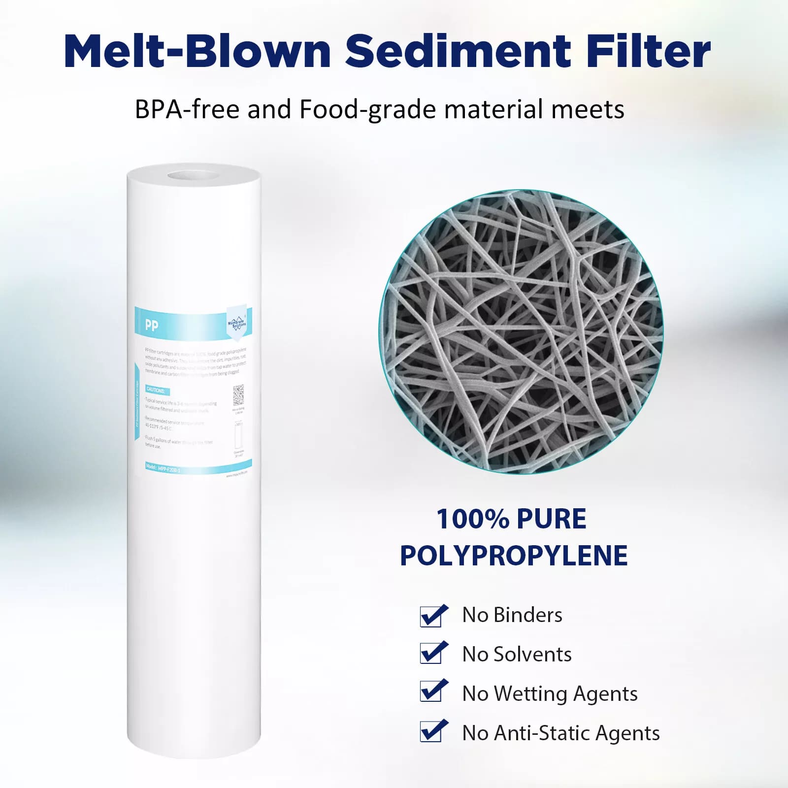 Membrane Solutions 20 Inch 20" x 4.5" Whole House PP Sediment Water Filter Cartridge Replacement 1/5 Micron