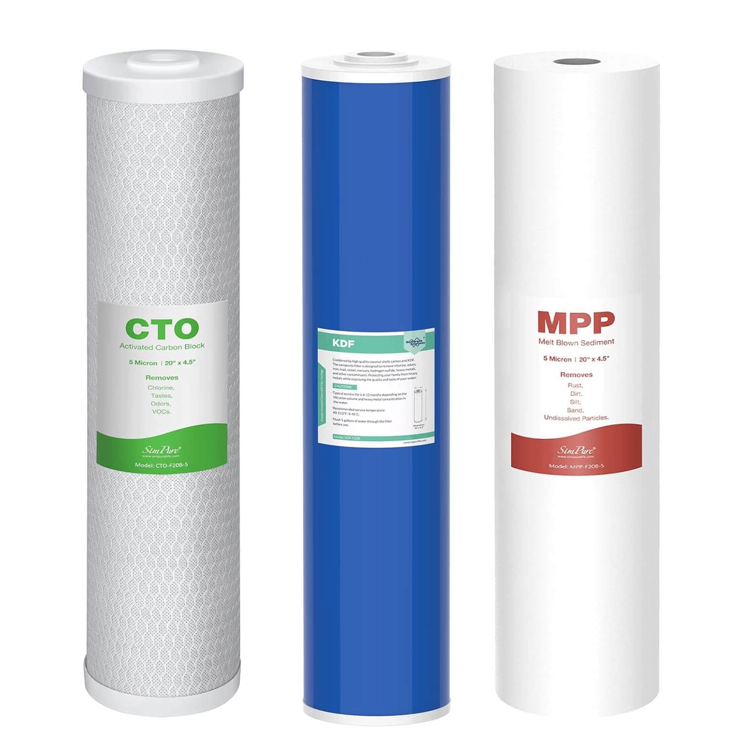 SimPure DB20P-3/DB20P 20" x 4.5" Whole House Water Filter Replacement Filter Set