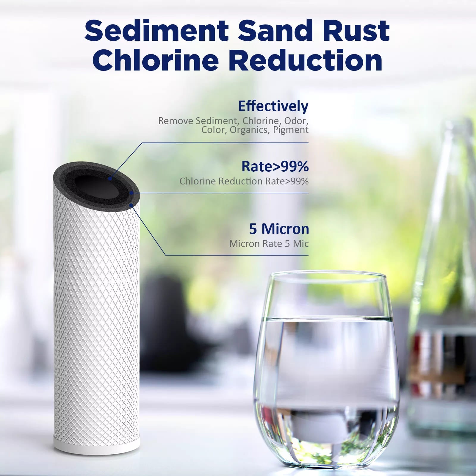 Membrane Solutions 20" x 4.5" 20 inch 5 Micron Coconut Shell Activated Carbon Block Filter Whole House Sediment Water Filter Cartridge Replacement