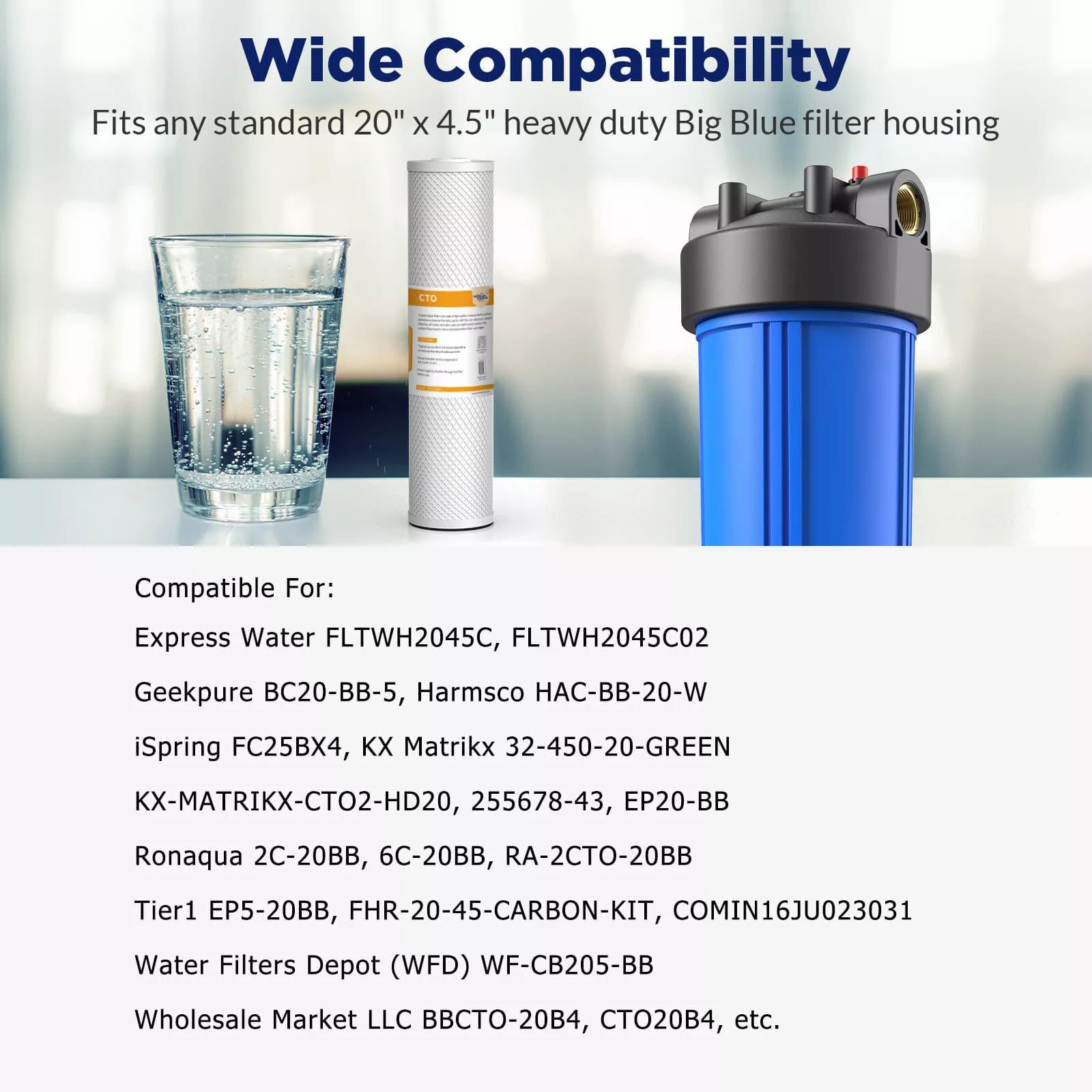 Membrane Solutions 20" x 4.5" 20 inch 5 Micron Coconut Shell Activated Carbon Block Filter Whole House Sediment Water Filter Cartridge Replacement