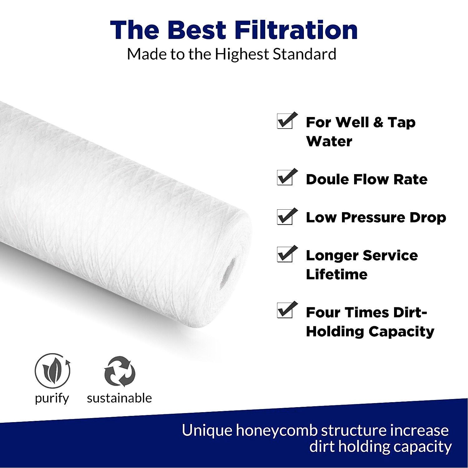 Membrane Solutions 20" x 4.5" Big Blue Whole House System String Wound Sediment Water Filter 5/20 Micron