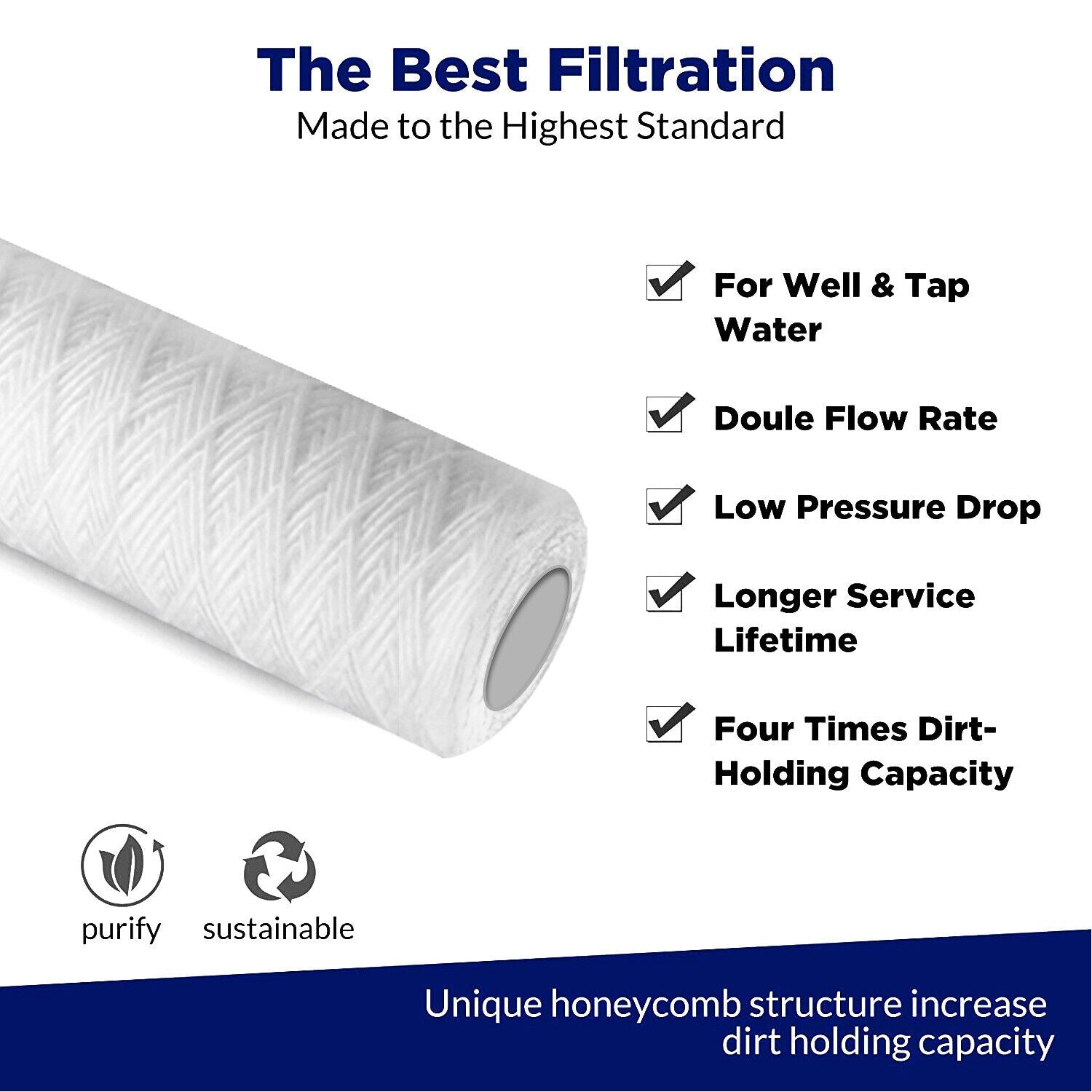 Membrane Solutions 20"x2.5" Whole House String Wound Sediment Water Filter 1/5/10/20 Micron