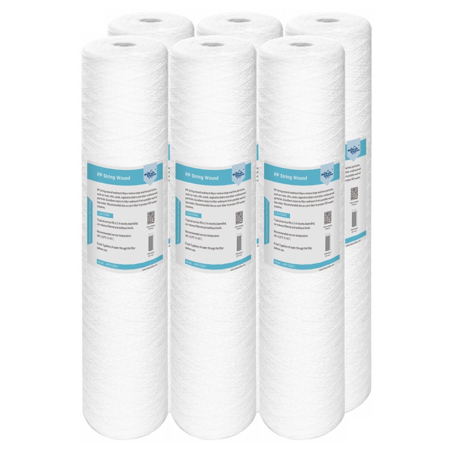 Membrane Solutions 20" x 4.5" Big Blue Whole House System String Wound Sediment Water Filter 5/20 Micron