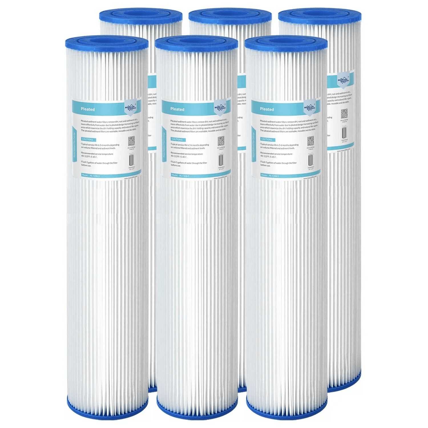 Membrane Solutions 20" x 4.5" Washable Pleated Sediment Water Filter for Whole House Heavy Duty Sediment Replacement Cartridge 5/20/50 Micron