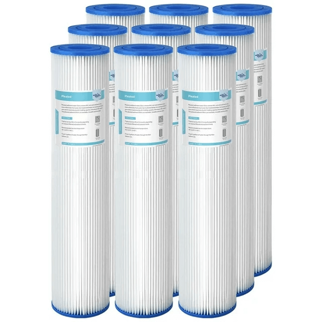 Membrane Solutions 20" x 4.5" Washable Pleated Sediment Water Filter for Whole House Heavy Duty Sediment Replacement Cartridge 5/20/50 Micron
