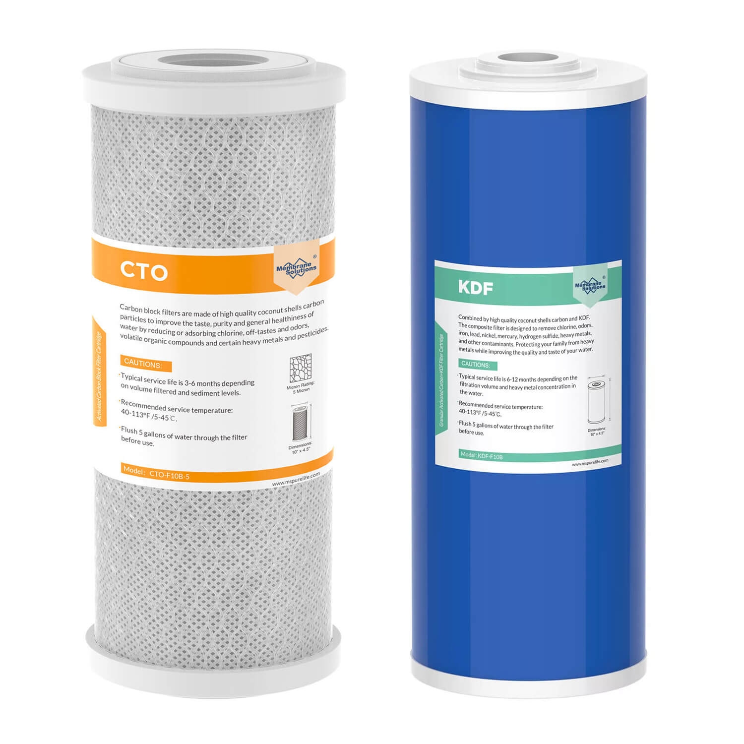 SimPure 10" x 4.5" Carbon Water Filter & KDF Replacement Cartridges for DB10C-2KDF/DB10P/DB10C
