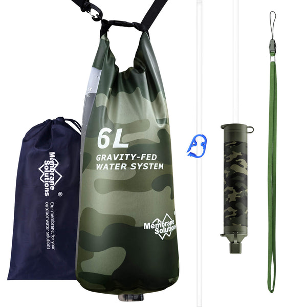 6L Gravity Straw Water Filter Purification Systems Camo
