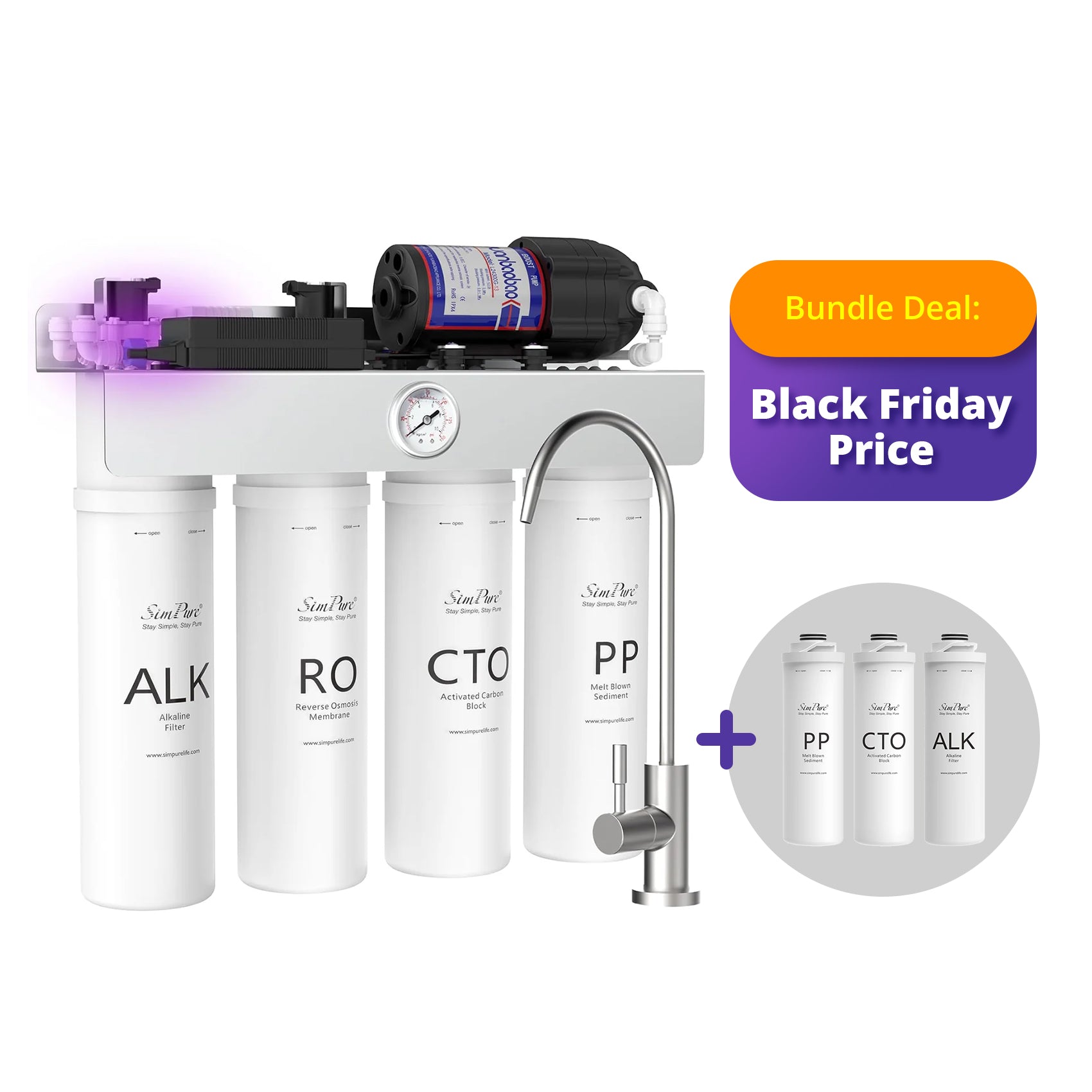 SimPure T1-400ALK 8 Stage 400GPD Under Sink Tankless RO System with Remineralization