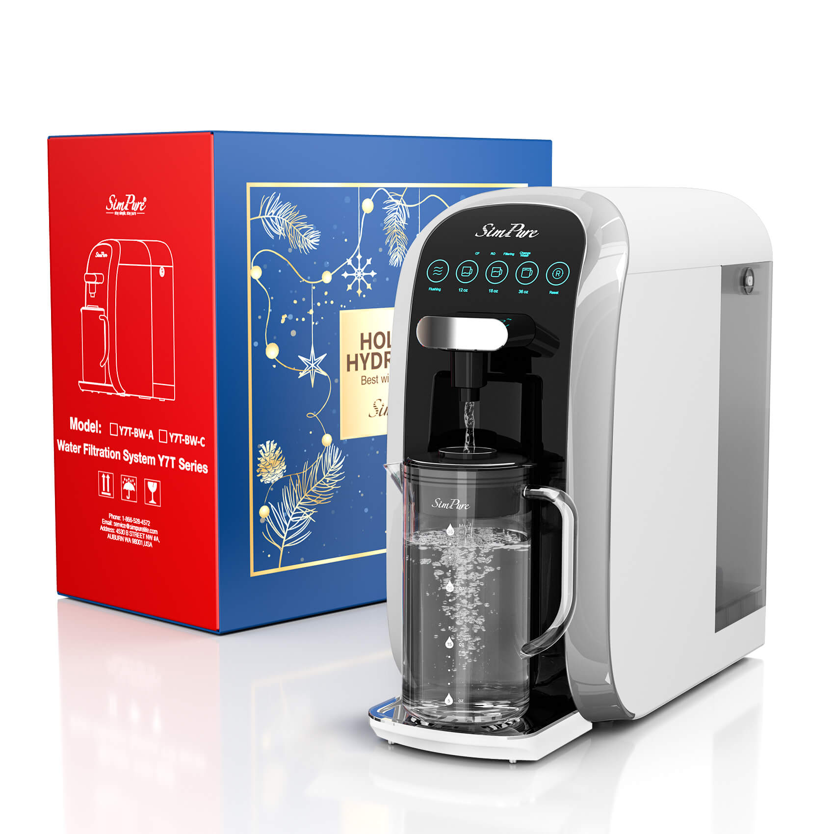 SimPure Y7T-A 5-Stage Countertop RO System with Portable Glass Water Pitcher & Extra Alkaline Remineralization