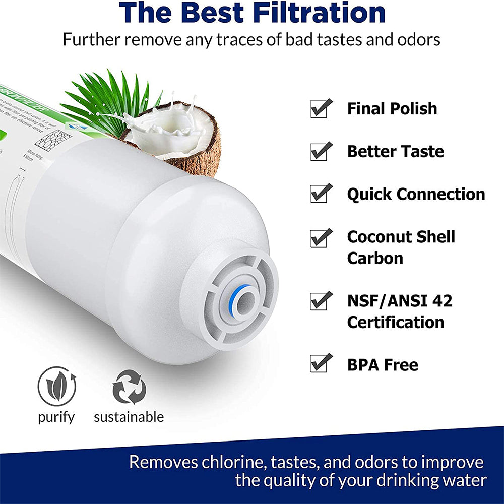 Membrane Solutions Inline T33 Water Filter, 1/4" Quick-Connect Filter Replacement Cartridge In-line Filter for Refrigerator & Ice Maker, Post-Carbon Filter for RO Water System