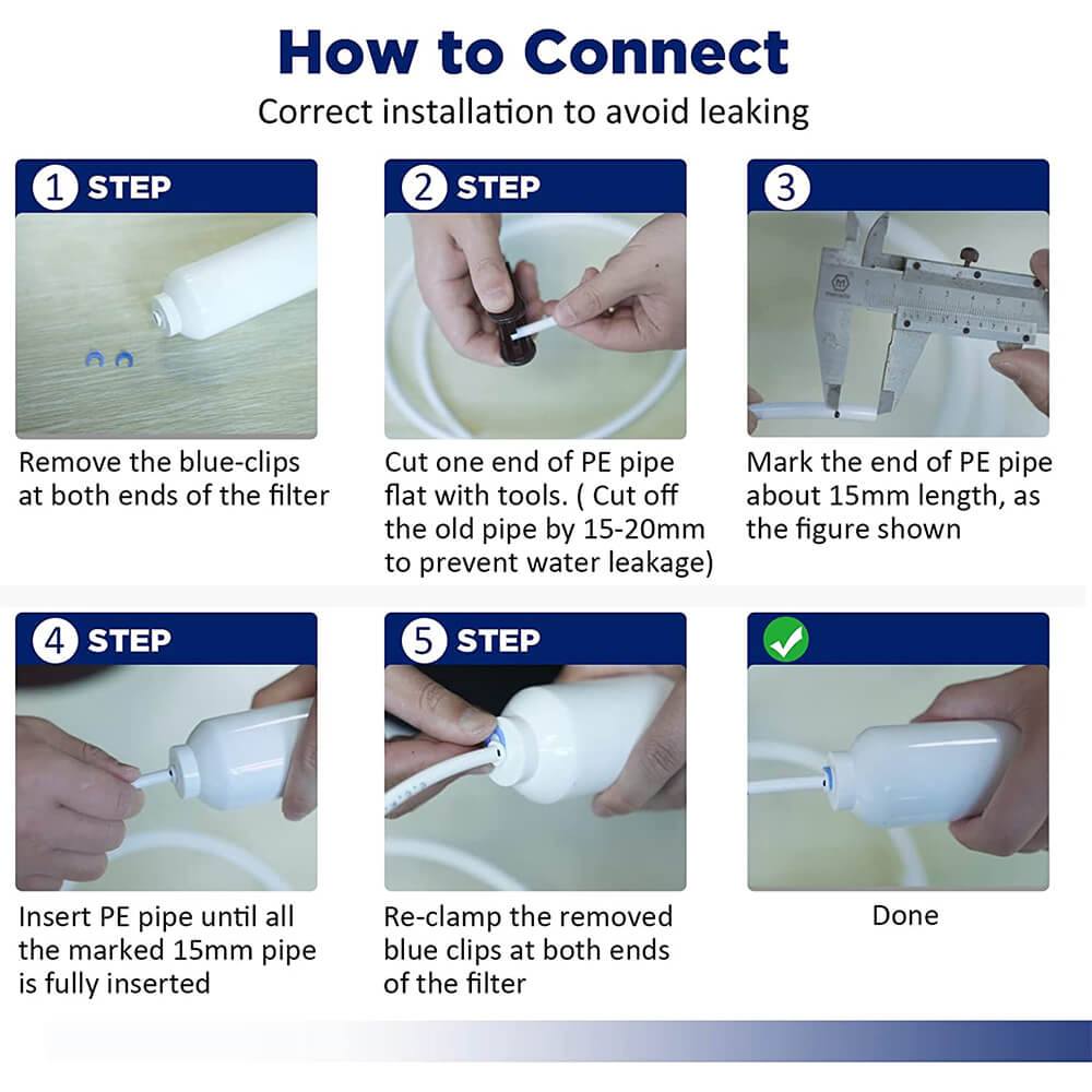 Membrane Solutions Inline T33 Water Filter, 1/4" Quick-Connect Filter Replacement Cartridge In-line Filter for Refrigerator & Ice Maker, Post-Carbon Filter for RO Water System