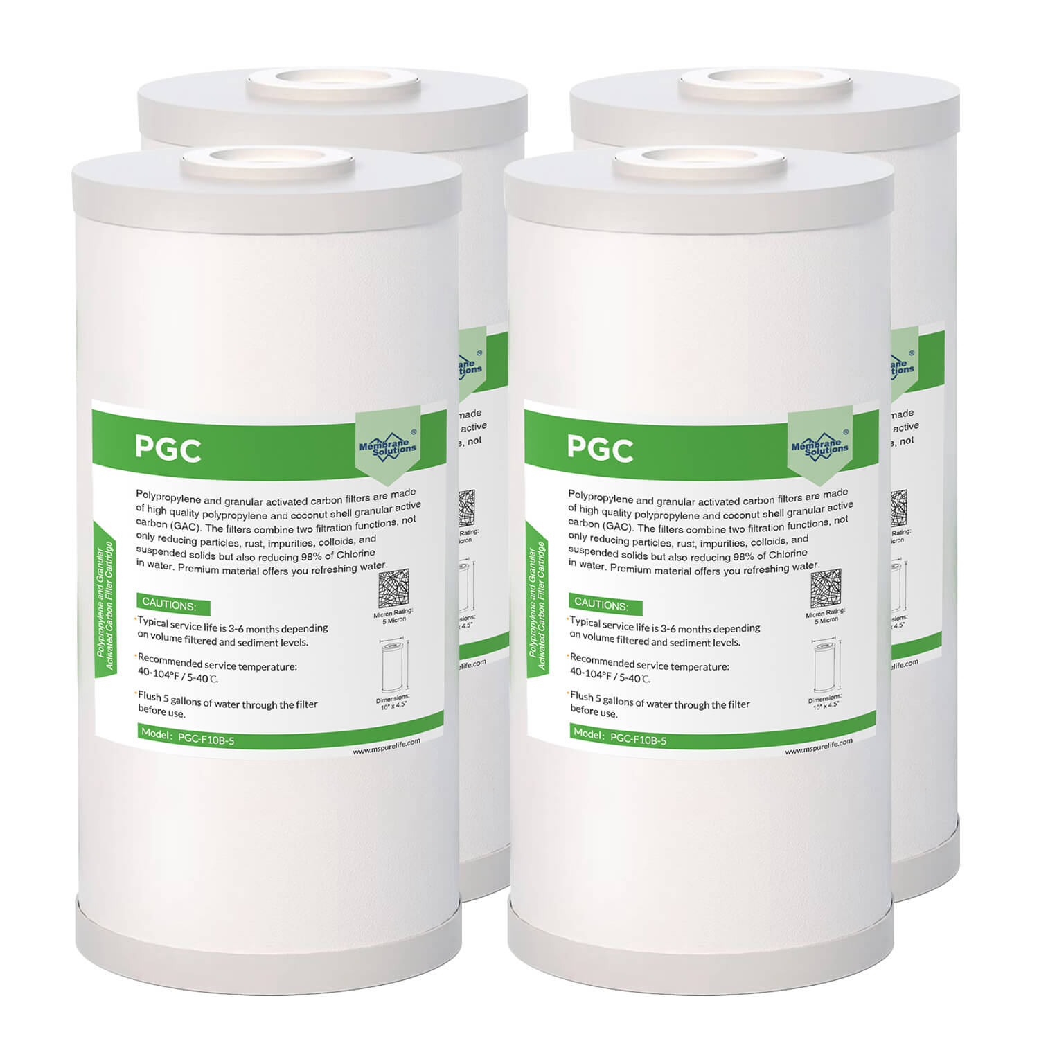 Membrane Solutions PGC 10" x 4.5" Universal Whole House Sediment and Carbon Filter 5 Micron