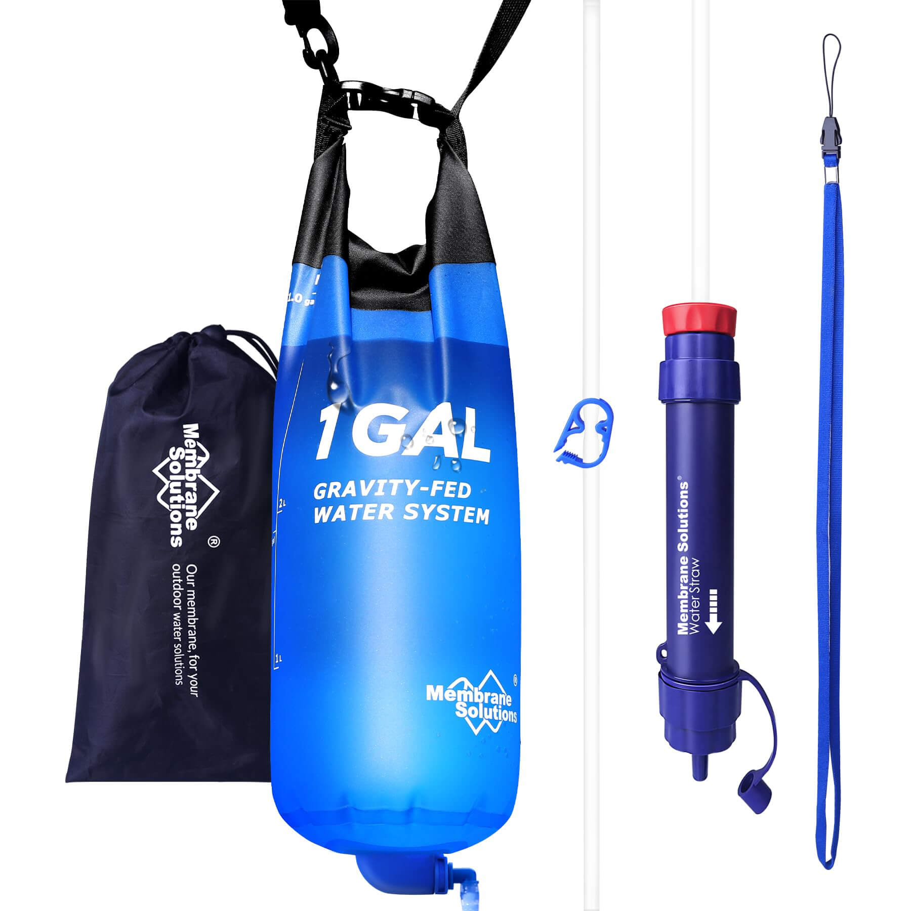 Membrane Solutions Gravity Water Filter Pro 6L, 0.1-Micron Versatile Water Purifier Camping with Adjustable Tree Strap Storage Bag, Survival Gear and