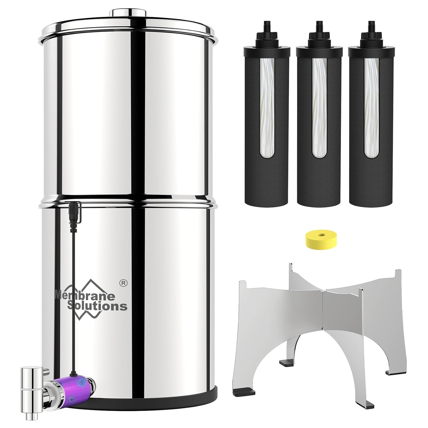 Membrane Solutions U3P 2.25-Gallons Stainless Steel Gravity Water Filter Fed Tank with 3 Black Filters