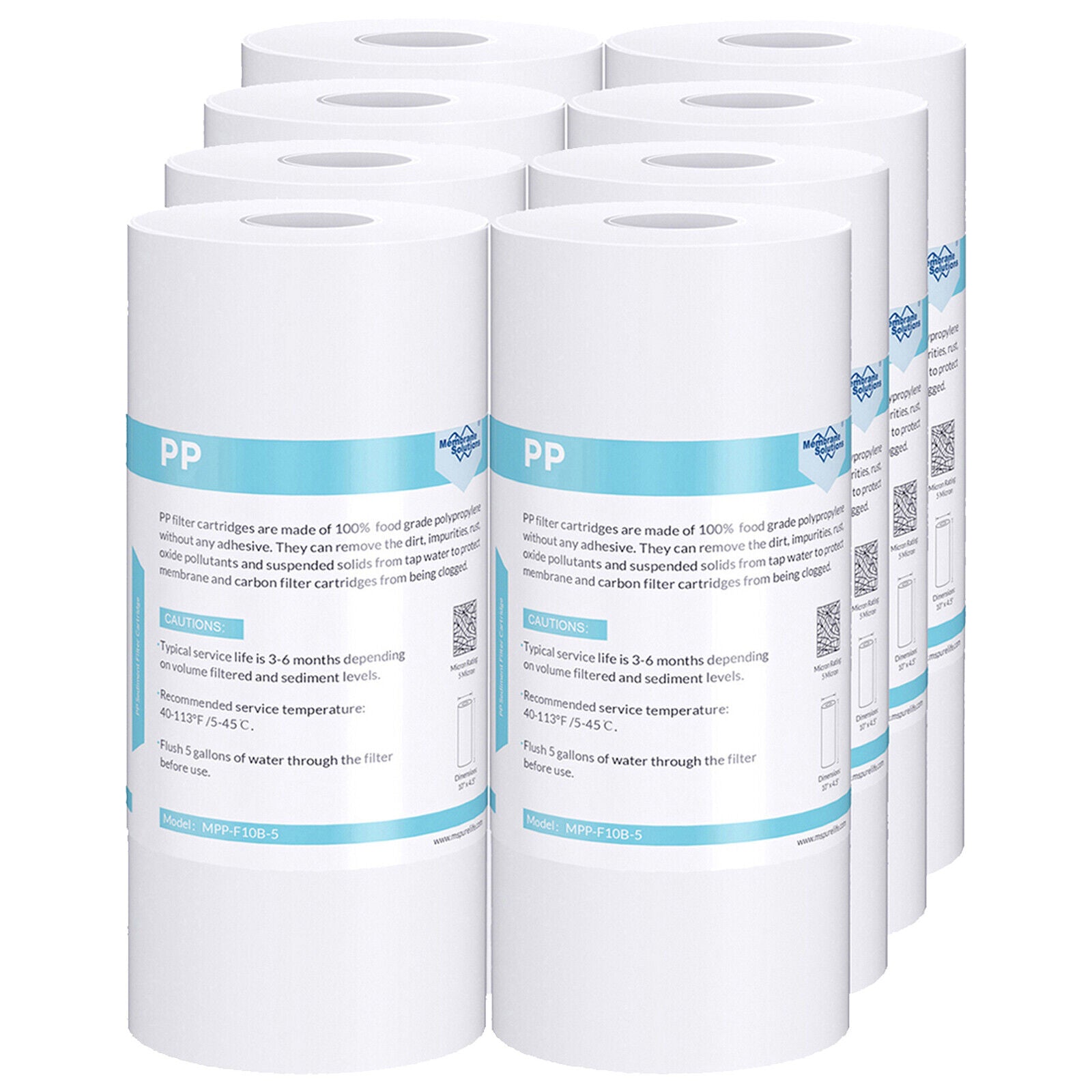 Membrane Solutions 10" x 4.5" Inch 5 Micron Whole House PP Sediment Water Filter Replacement Cartridge