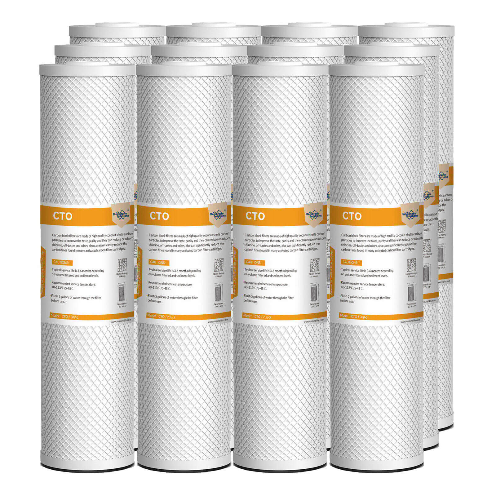 Membrane Solutions 20" x 4.5" 20 inch 5 Micron Coconut Shell Activated Carbon Block Filter Whole House Sediment Water Filter Cartridge Replacement