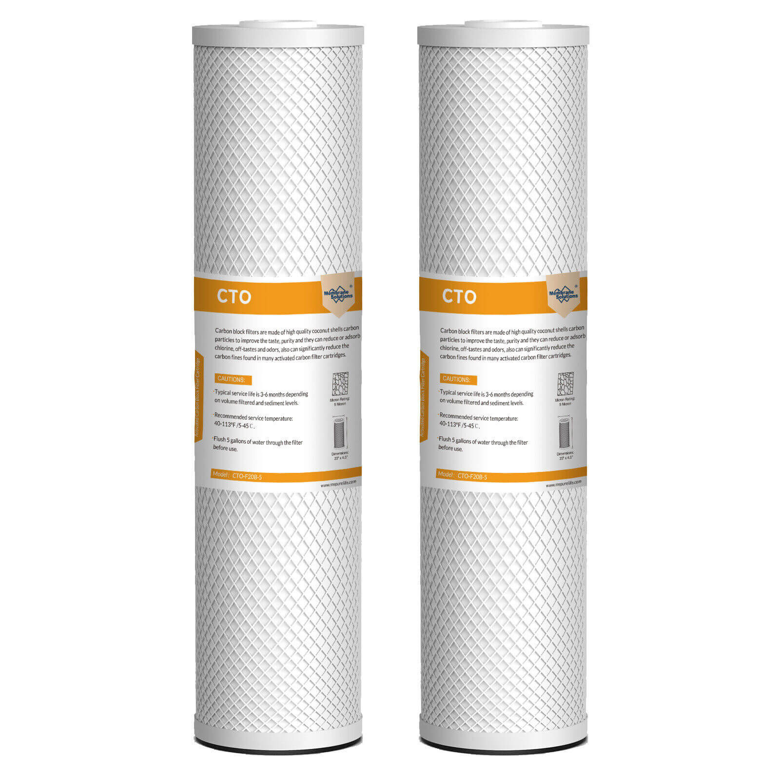 Membrane Solutions 20" x 4.5" 20 inch 5 Micron Coconut Shell Activated Carbon Block Filter Whole House Sediment Water Filter Cartridge Replacement