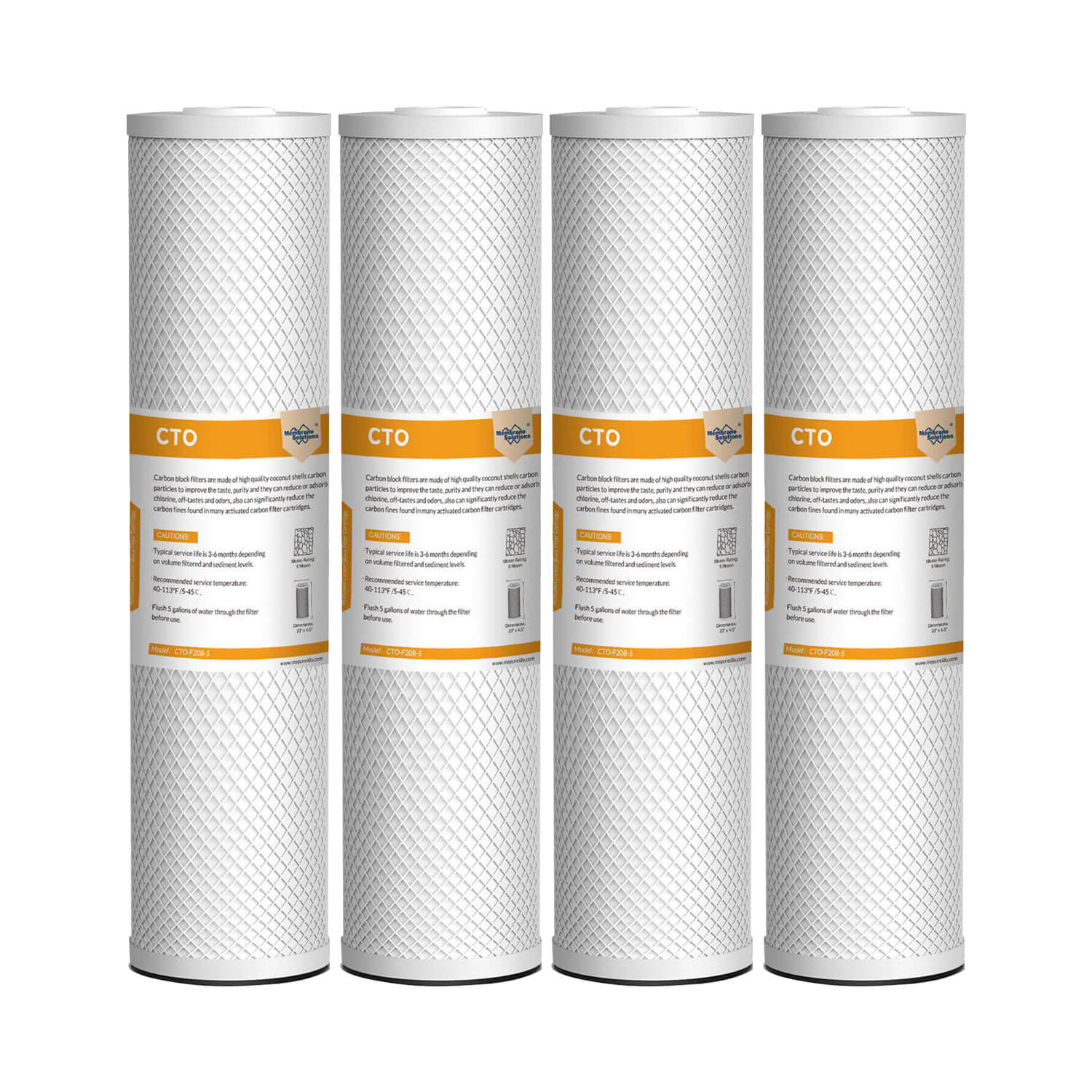 Membrane Solutions 20" x 4.5" 20 inch 5 Micron Coconut Shell Activated Carbon Block Filter Whole House Sediment Water Filter Cartridge Replacement