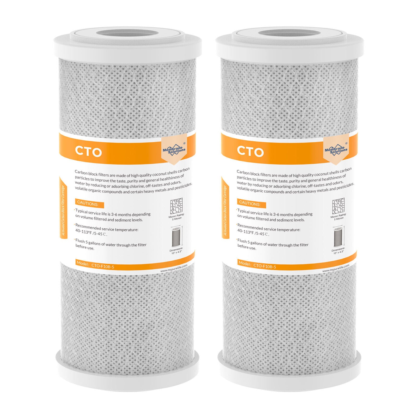 Membrane Solutions 10" x 4.5" CTO Activated Carbon Water Filter for Big Blue 5 Micron