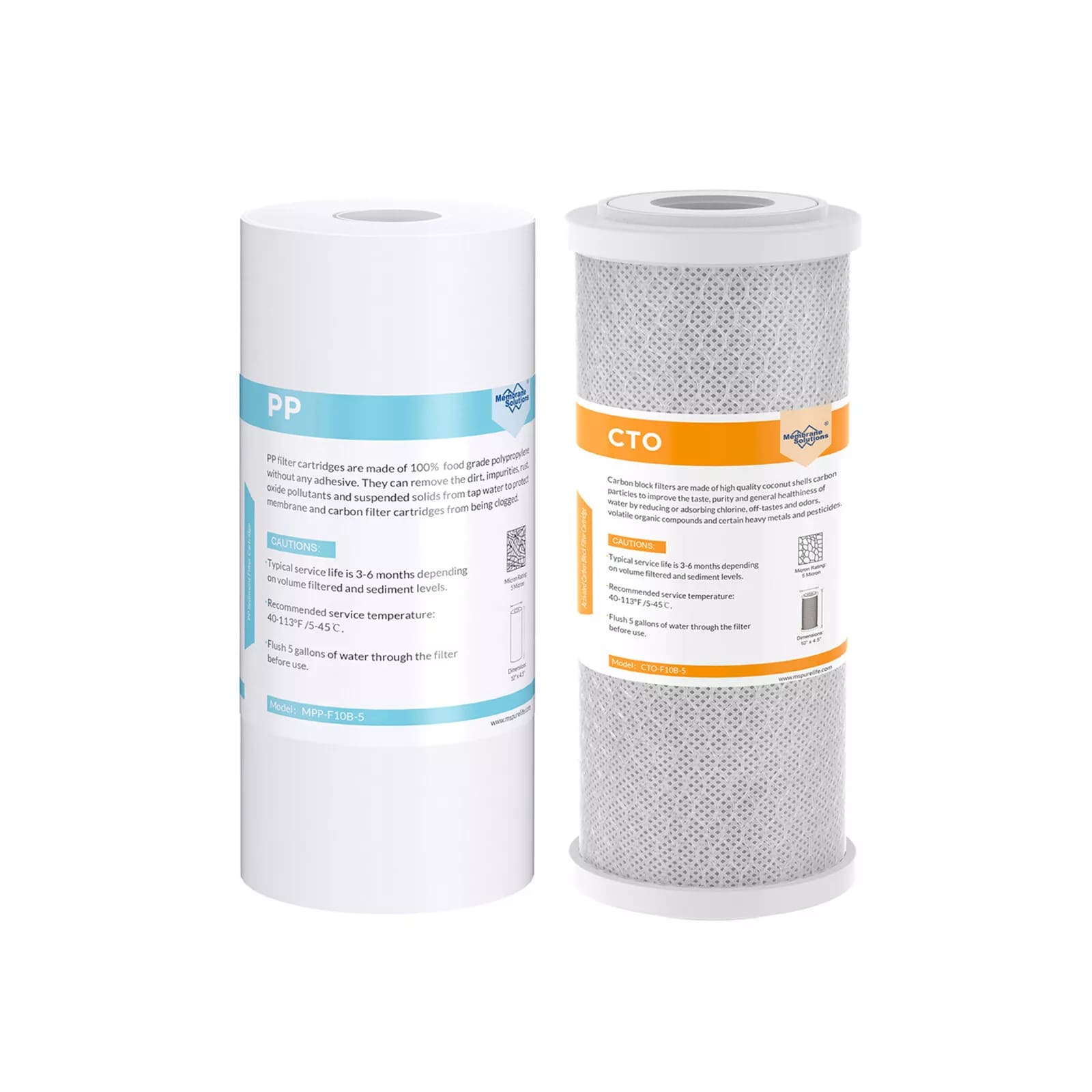 SimPure 10" x 4.5" Sediment PP and Carbon Water Filter Replacement Cartridges for DB10C-2/DB10P/DB10C