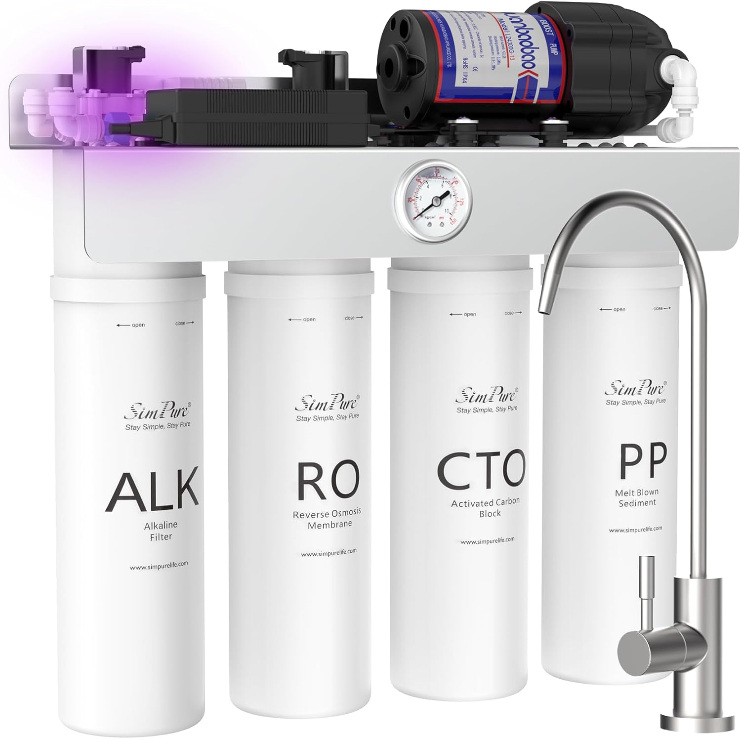 SimPure T1-400ALK 8 Stage 400GPD Under Sink Tankless RO System with Remineralization