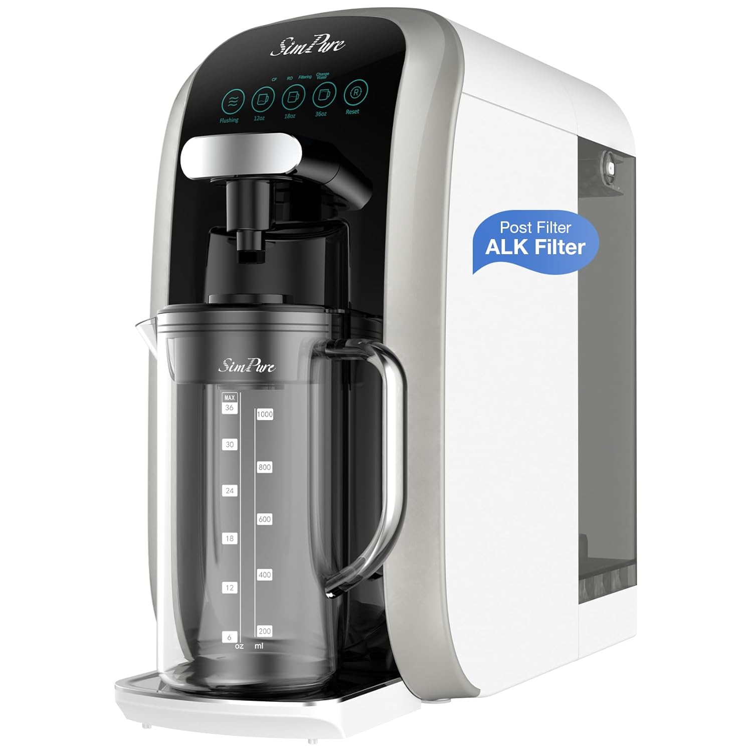 SimPure Y7T-BW-A 5-Stage Countertop RO System with Portable Glass Water Pitcher & Extra Alkaline Remineralization