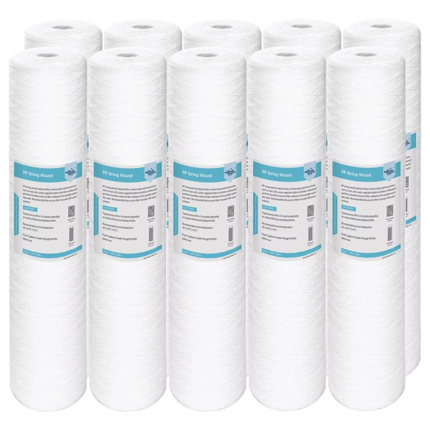 Membrane Solutions 20" x 4.5" Big Blue Whole House System String Wound Sediment Water Filter 5/20 Micron