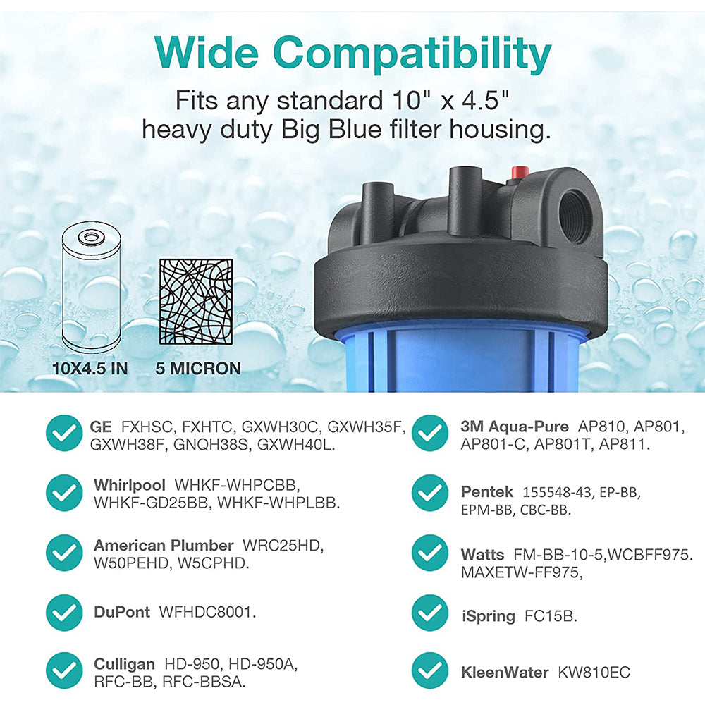 Membrane Solutions PGC 10" x 4.5" Universal Whole House Sediment and Carbon Filter 5 Micron