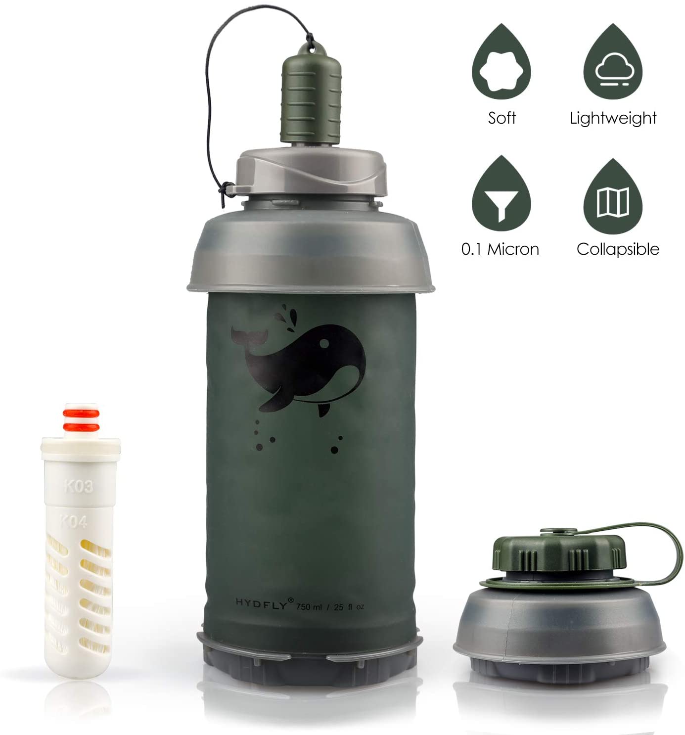 Small Collapsible Water Bottle With Carbon Filter For Hiking
