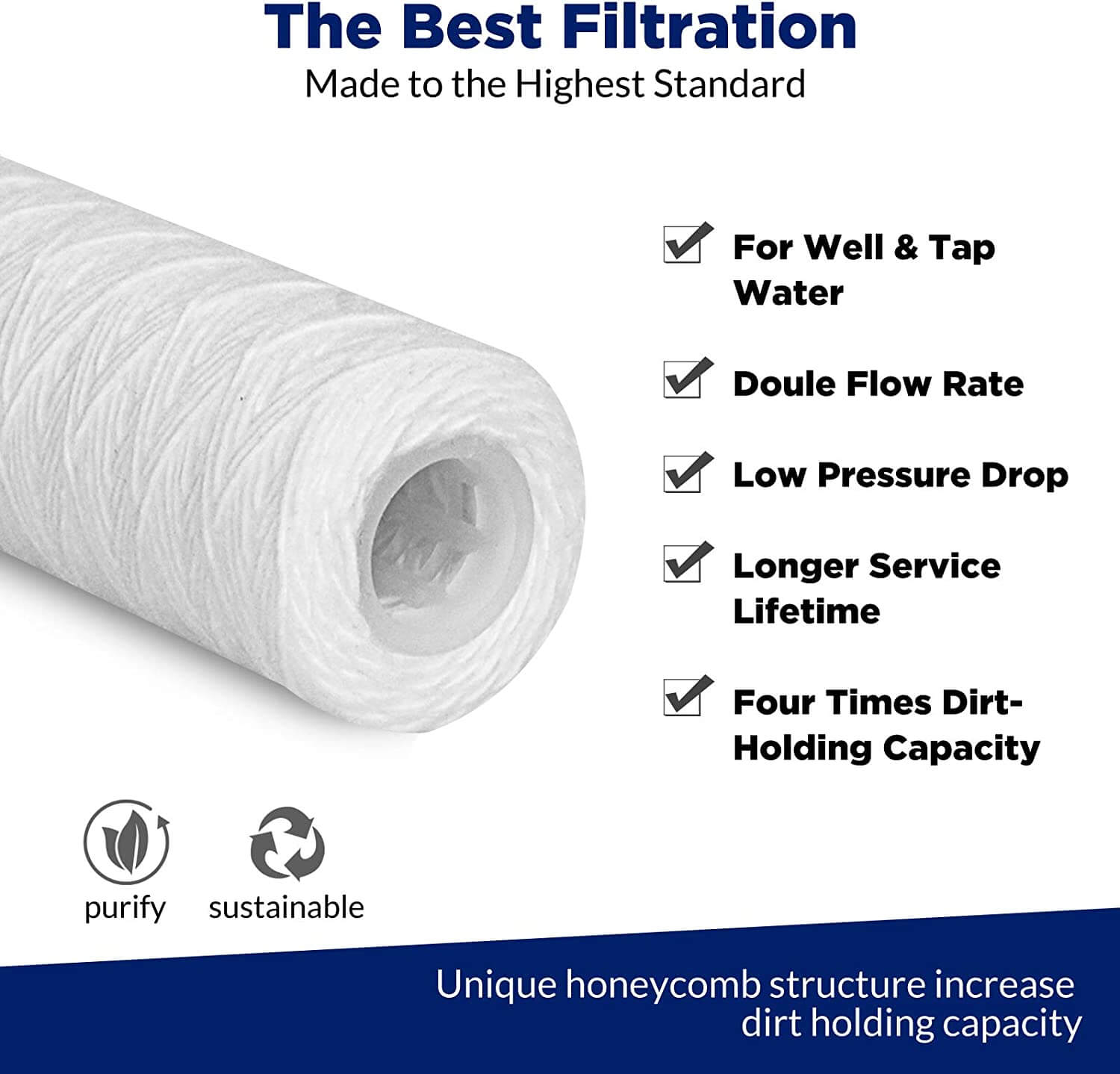 Membrane Solutions 10" x 2.5" String Wound Whole House Water Filter Replacement Cartridge Universal Sediment Filters for Well Water 1/5/10/20/30/50 Micron