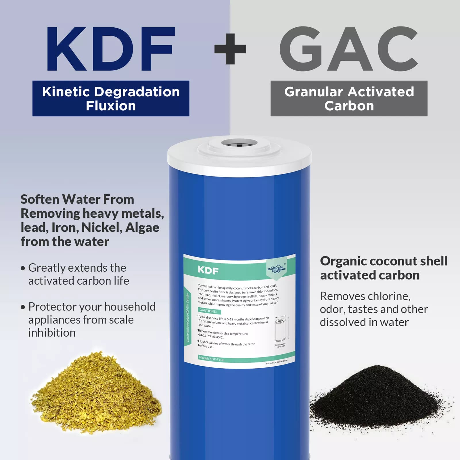 Membrane Solutions 10" x 4.5" Heavy Metal Reducing KDF Whole House Water Filter Cartridge