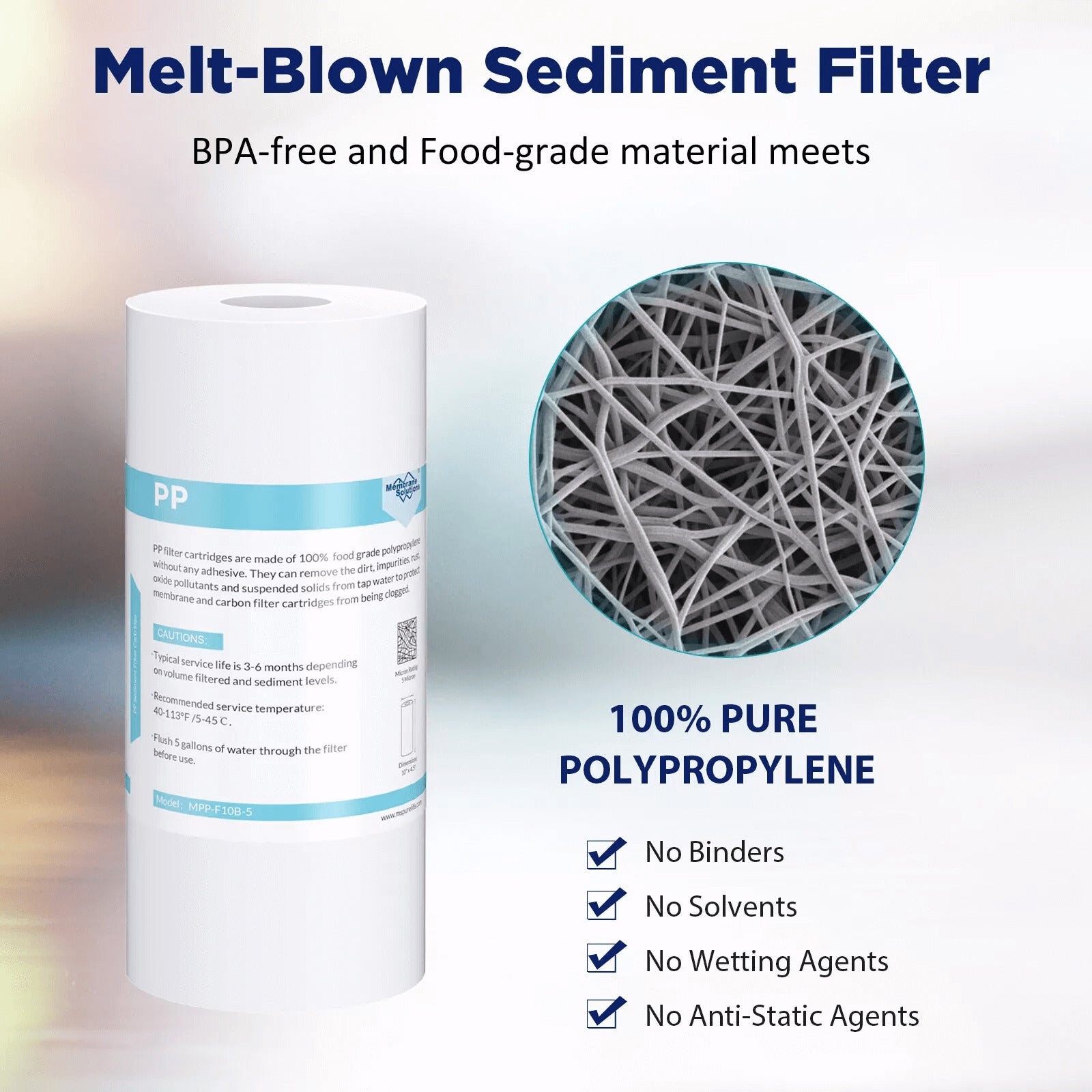 Membrane Solutions 10" x 4.5" Inch 5 Micron Whole House PP Sediment Water Filter Replacement Cartridge
