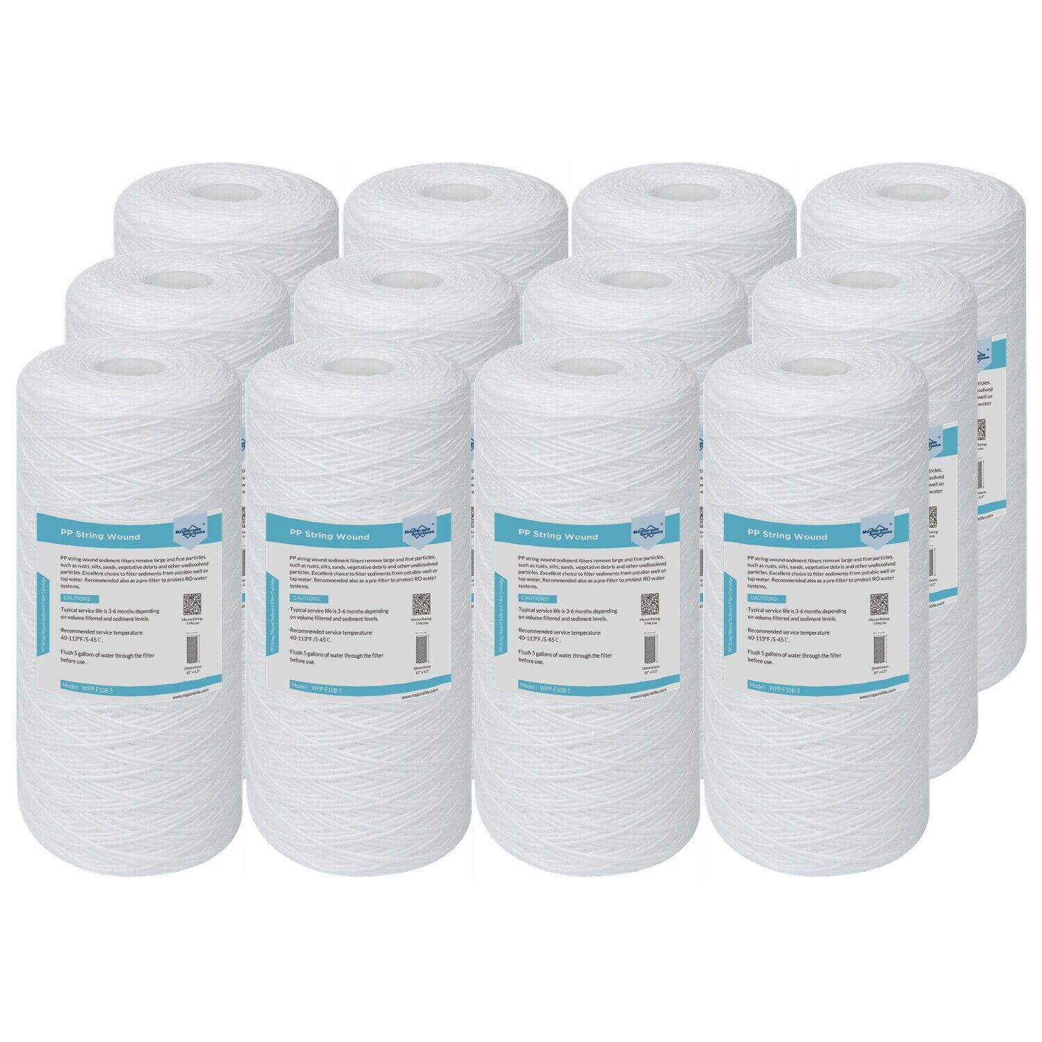 Membrane Solutions 10" x 4.5" String Wound Sediment Water Filter 1/5/10 Micron for Big Blue