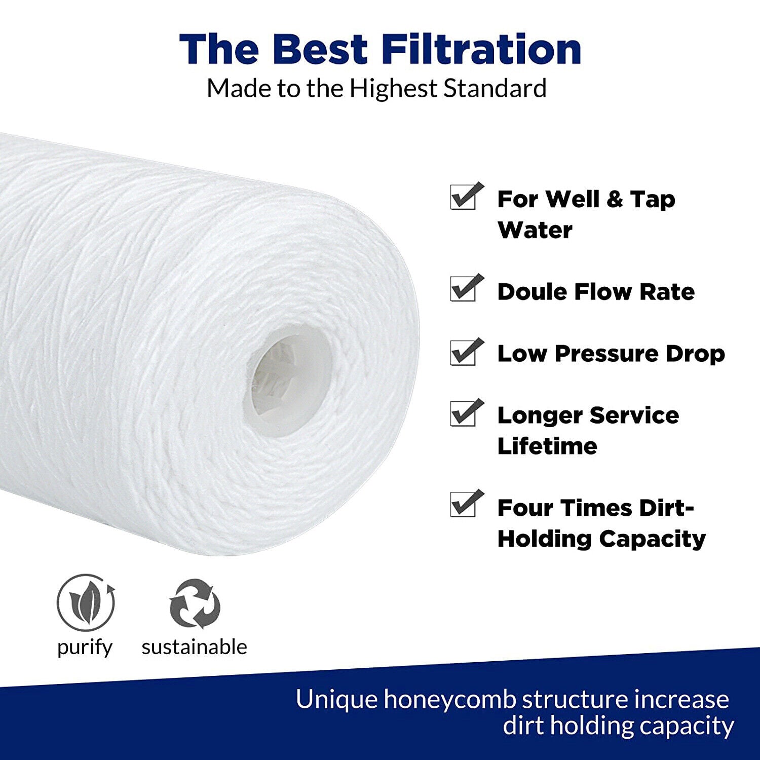 Membrane Solutions 10" x 4.5" String Wound Sediment Water Filter 1/5/10 Micron for Big Blue