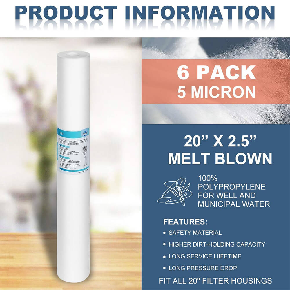 Membrane Solutions 20" x 2.5" Polypropylene PP Sediment Water Filter Replacement Cartridge for Whole House Filter System 1/5/10/20 Micron