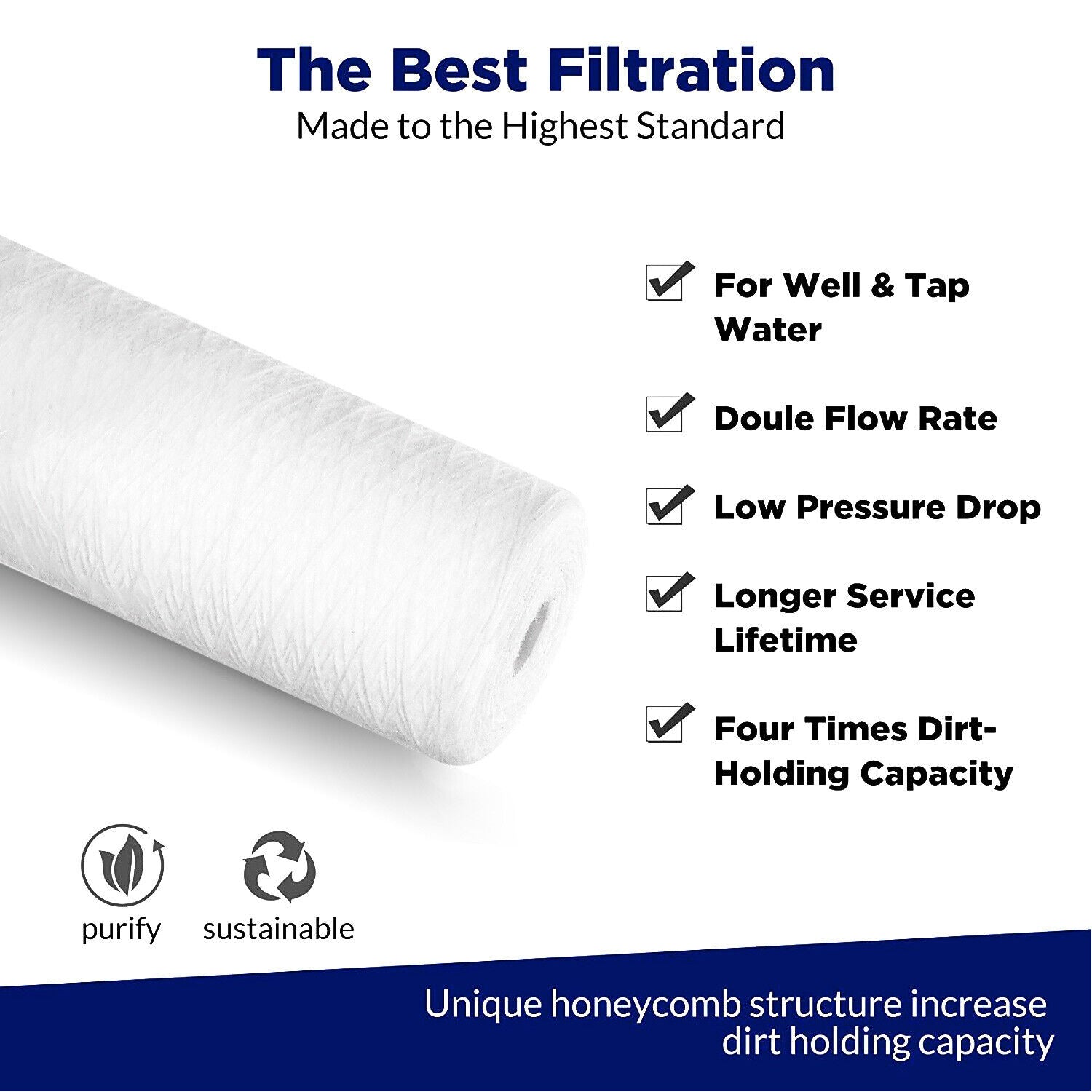 Membrane Solutions 20" x 4.5" Big Blue Whole House System String Wound Sediment Water Filter