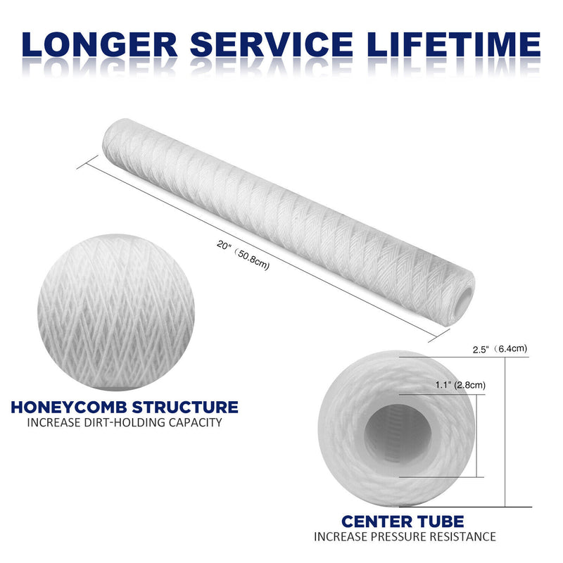 Membrane Solutions 20"x2.5" Whole House String Wound Sediment Water Filter 1/5/10/20 Micron