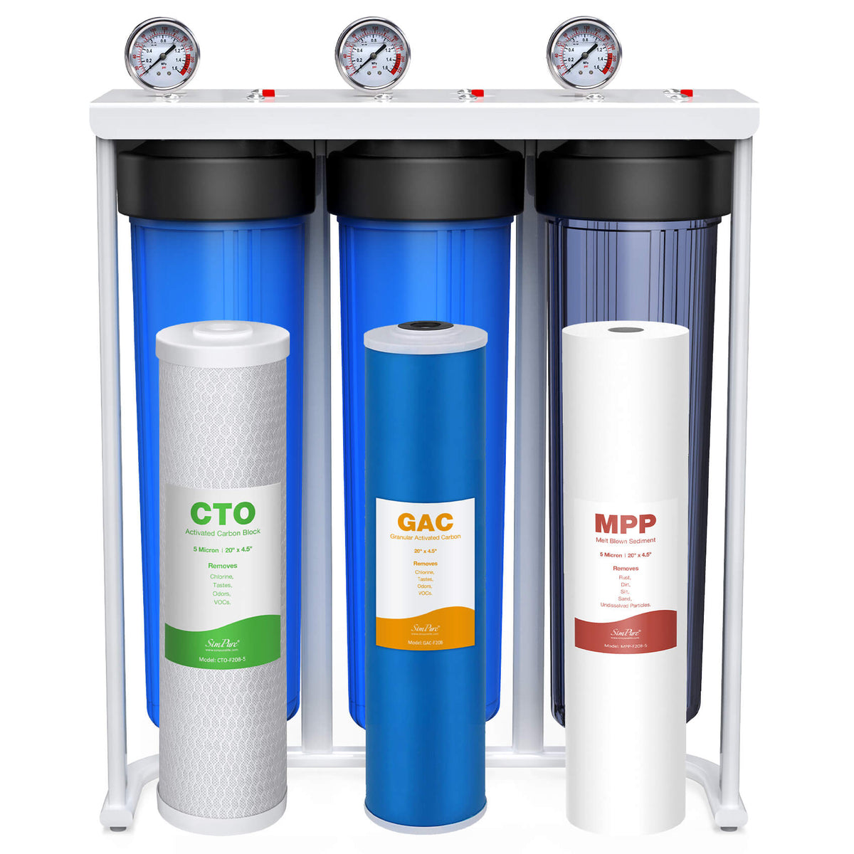 SimPure DB20P 3 Stage Whole House 20 Inch Water Filtration System